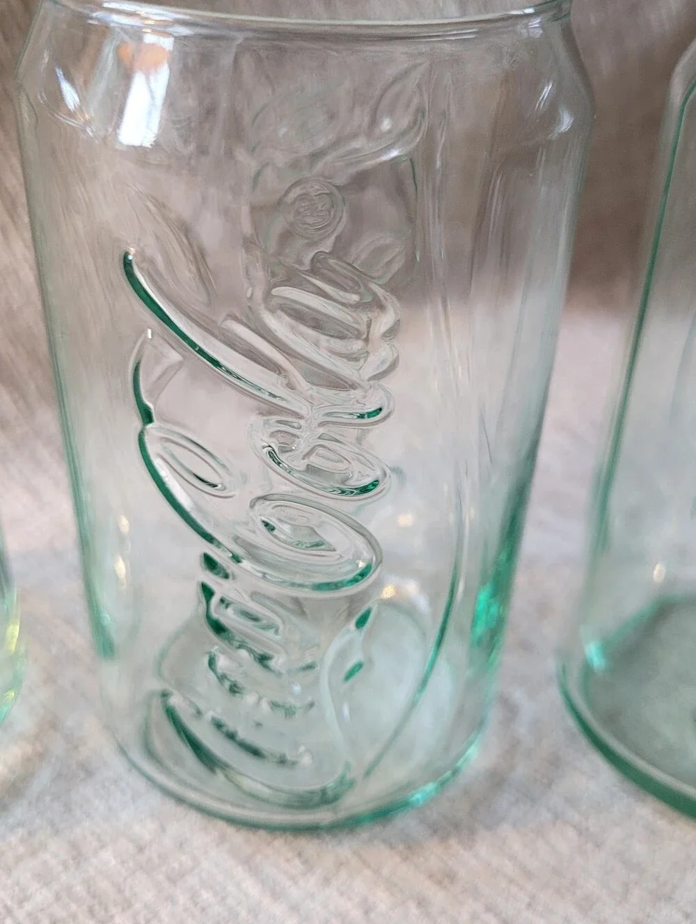 Coca-Cola Embossed Glass Tumbler in Aqua Green